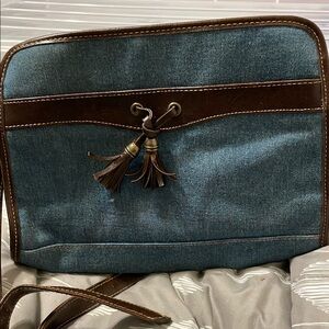 Retro Denim and Brown Shoulder Bag